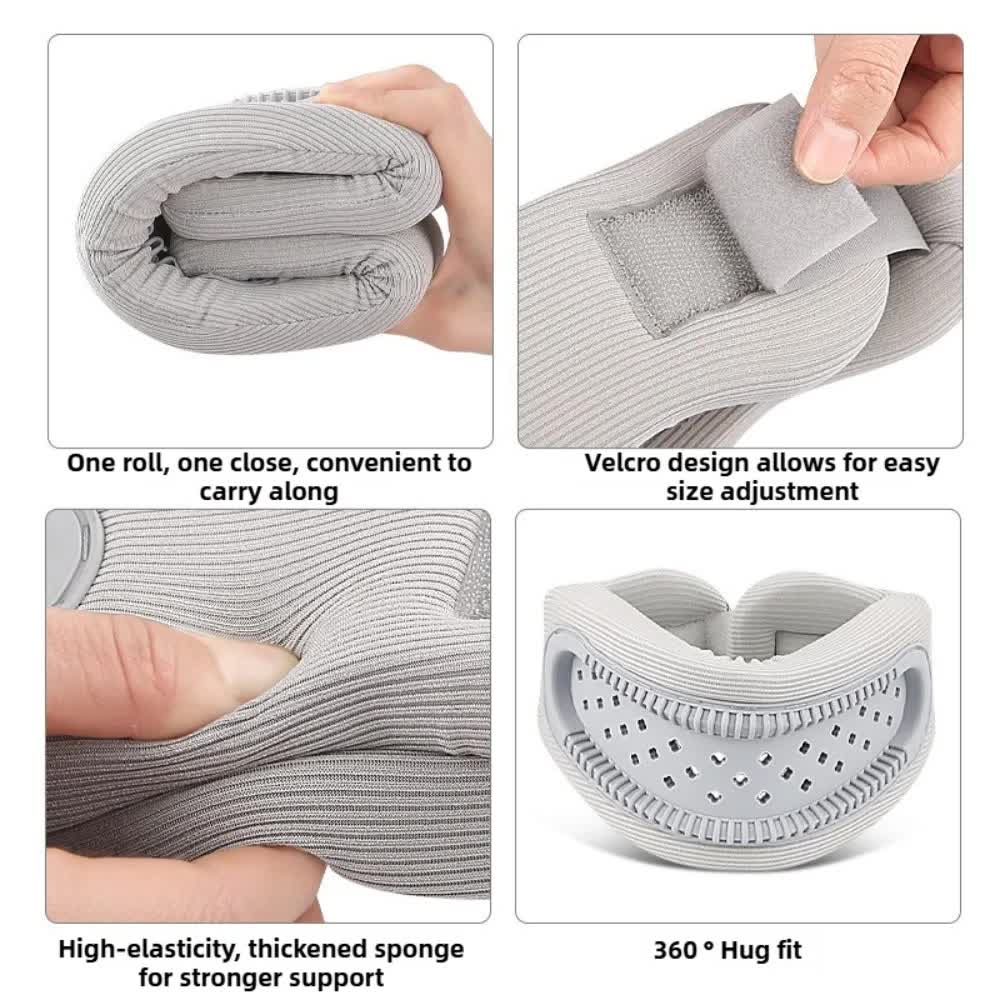 Black adjustable silicone neck brace with V-shape and memory foam for posture correction and preventing forward head tilt.