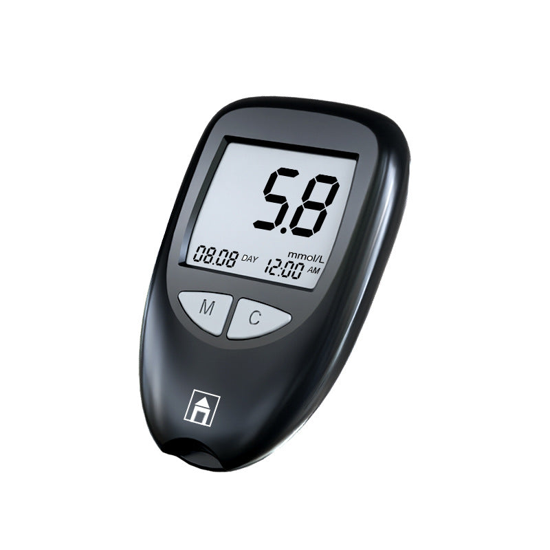 Black Hlpmedical blood glucose meter for home use, automatic blood sugar tester with strips, English version, health and wellness device.