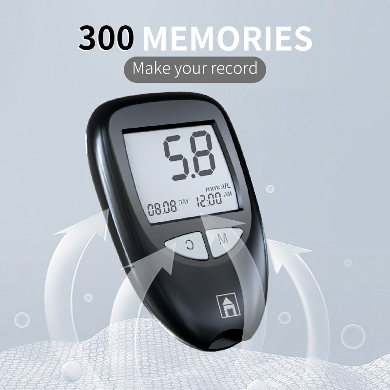 Black Hlpmedical blood glucose meter with strips, automatic blood sugar tester for home health monitoring, English version.