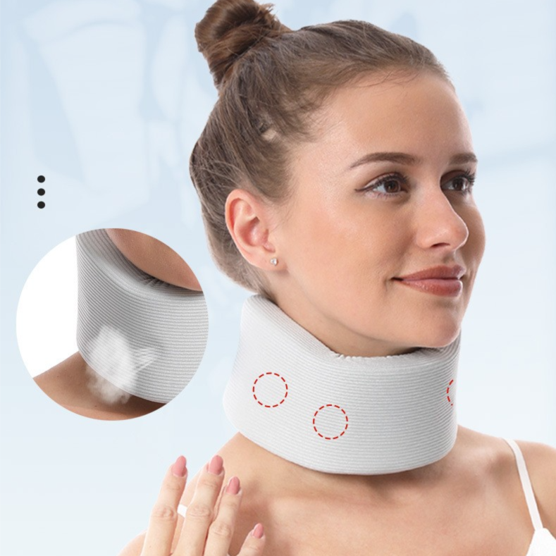 Hlpmedical black neck support brace with cooling fabric, adjustable fit, designed for posture correction and daily comfort.