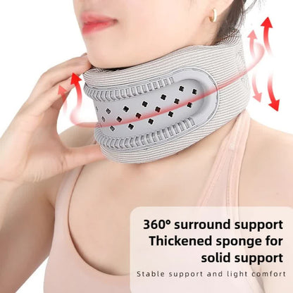 Grey adjustable silicone neck brace with high-elastic memory foam and V-shape for posture correction and forward head tilt prevention.