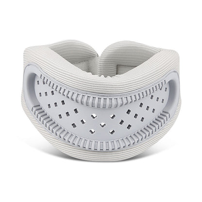 Grey hollow neck support brace by Hlpmedical, ergonomic cervical collar with breathable design for posture correction and daily comfort.
