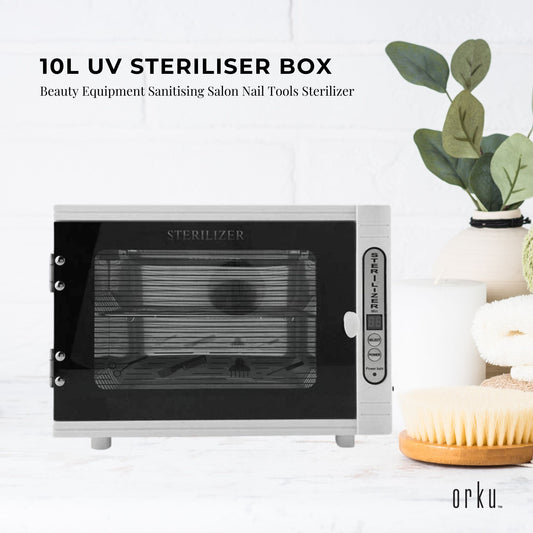 Hlpmedical Orku 10L UV steriliser box for beauty tools and salon equipment, sanitising and sterilising in health and wellness settings.