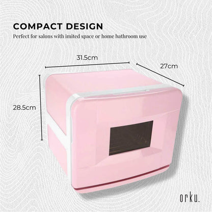 Hlpmedical Orku 8L pink electric towel warmer UV steriliser cabinet for salon heat sanitising towels and wellness accessories.