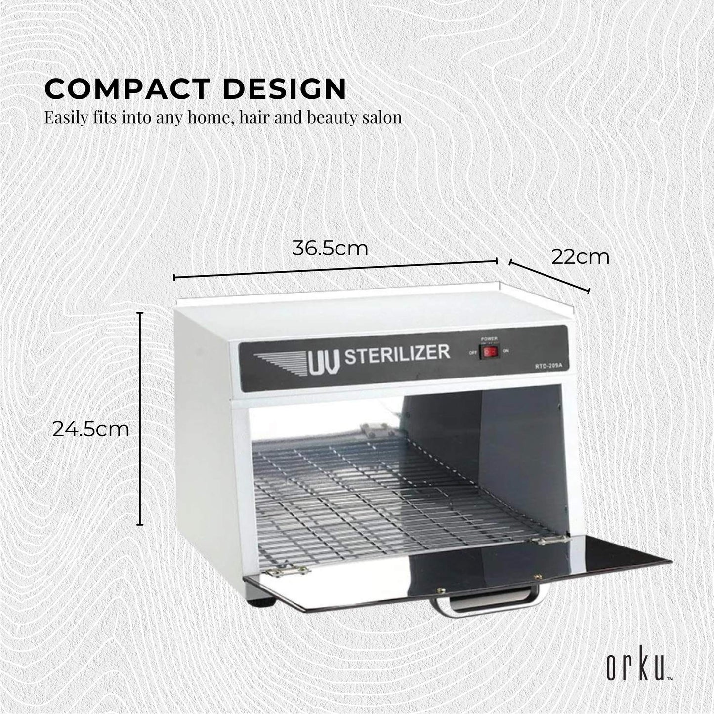 Hlpmedical Orku 8L UV steriliser box for beauty tools, salon nail equipment, and wellness accessories in a clean, sleek design.
