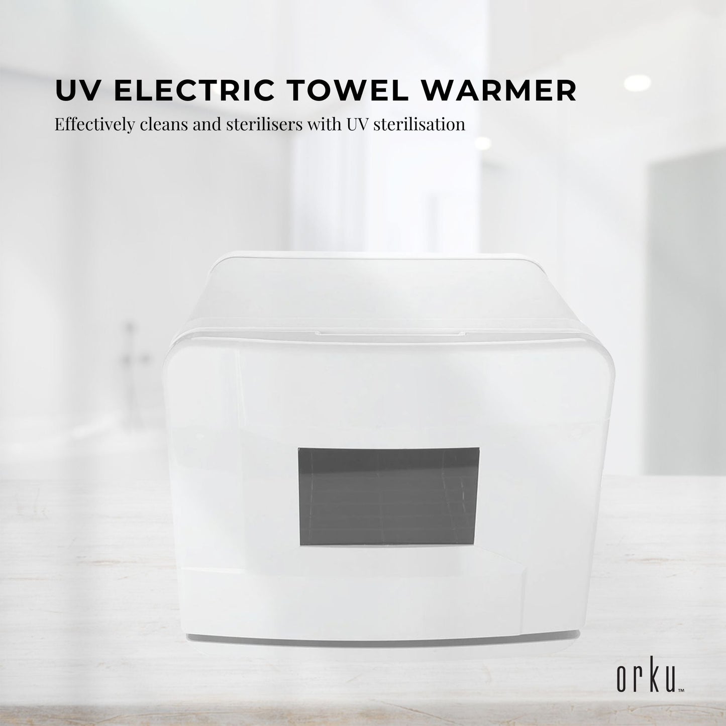 Hlpmedical Orku 8L white electric towel warmer with UV sterilizer cabinet for salon heat sanitizing and towel drying.