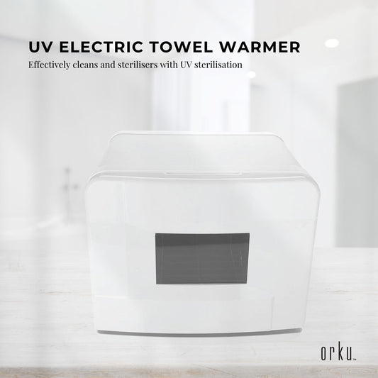 Hlpmedical Orku 8L white electric towel warmer with UV sterilizer cabinet for salon heat sanitizing and towel drying.
