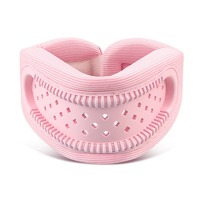 Pink Hlpmedical cervical collar with hollow ergonomic design, breathable material, and adjustable support for posture correction.