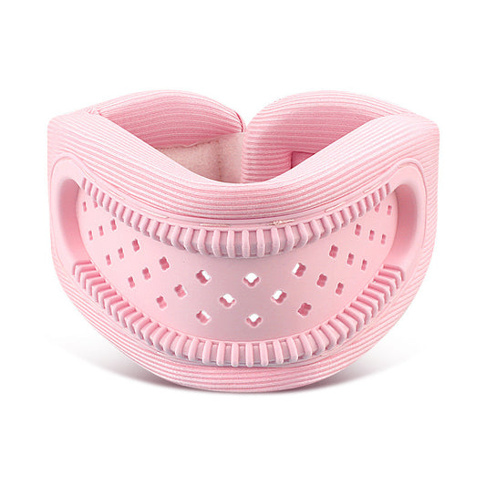 Pink Hlpmedical cervical collar with hollow ergonomic design, breathable material, and adjustable support for posture correction.