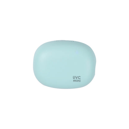 Green portable UVC toothbrush sterilizer case by Hlpmedical, showing compact design with USB-C port for automatic 5-minute sanitizing.