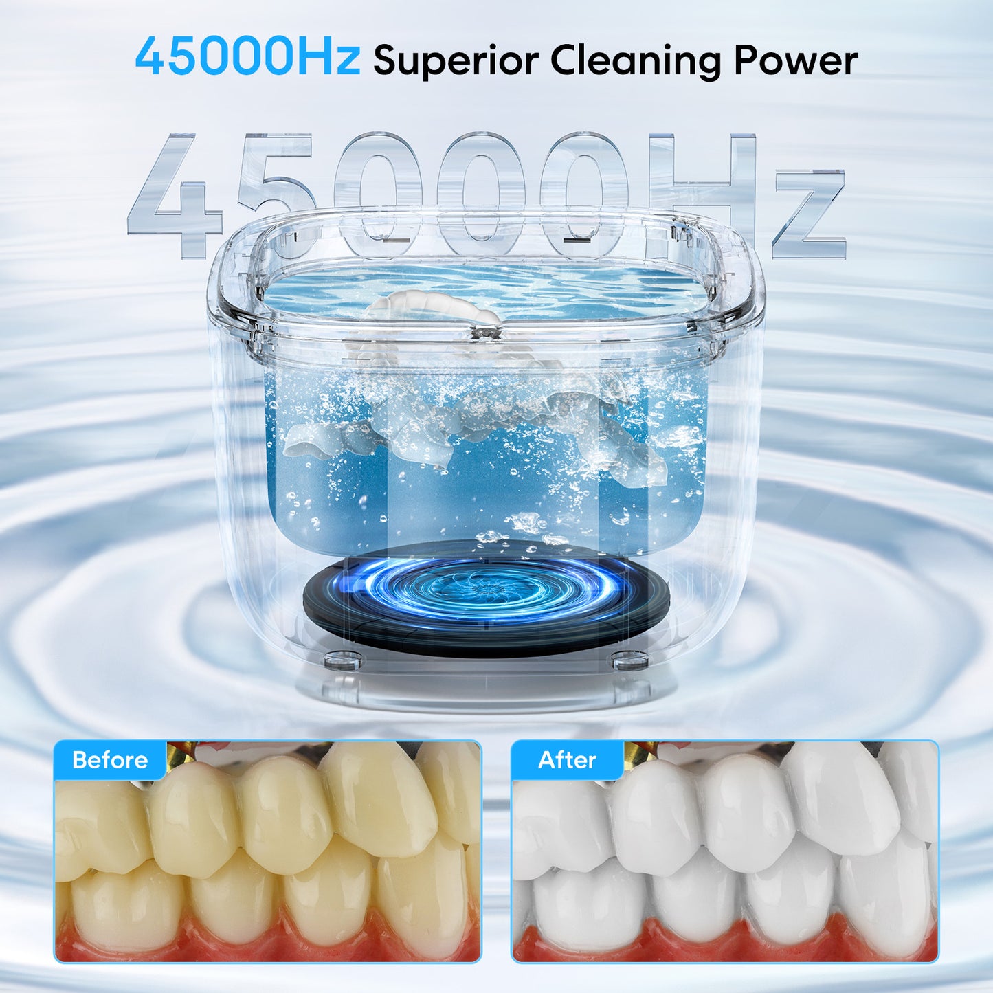 Hlpmedical professional ultrasonic cleaner with UV light in black, 45000Hz for cleaning dentures, retainers, jewelry, and more
