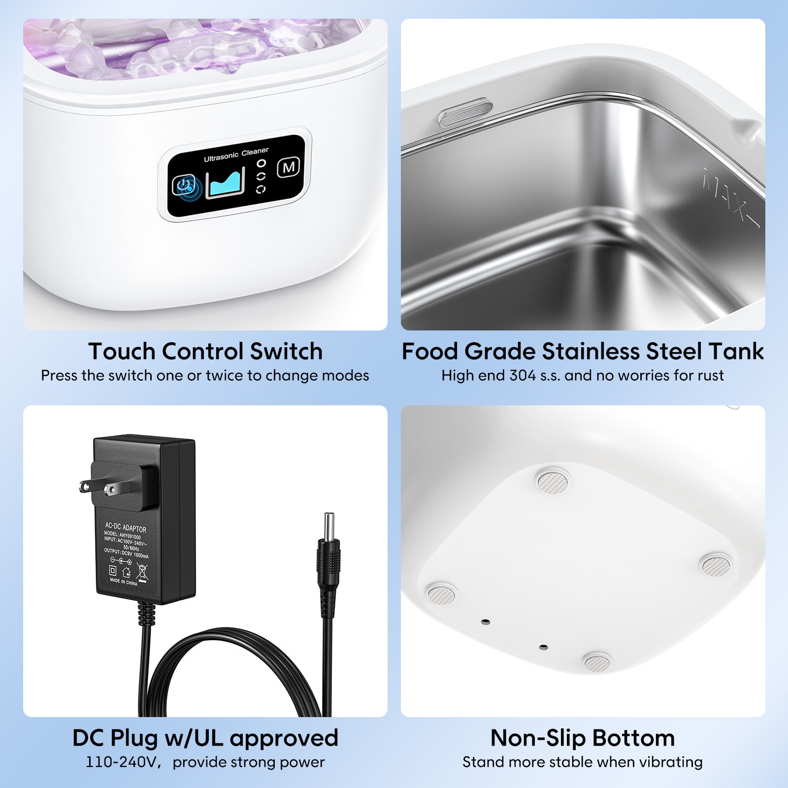 Hlpmedical professional ultrasonic cleaner with UV light, black, for dentures, retainers, jewelry, and small wellness accessories.
