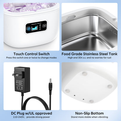 Hlpmedical professional ultrasonic cleaner with UV light, black, for dentures, retainers, jewelry, and small wellness accessories.