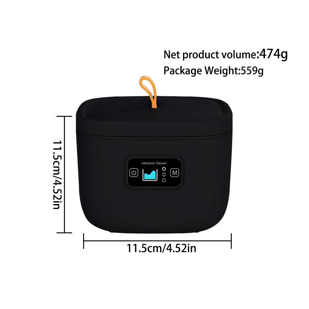 Hlpmedical ultrasonic cleaner with UV light, black, 45000Hz, for cleaning dentures, retainers, jewelry, and wellness accessories.