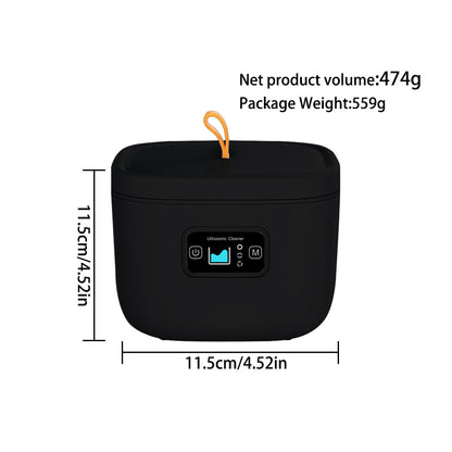 Hlpmedical ultrasonic cleaner with UV light, black, 45000Hz, for cleaning dentures, retainers, jewelry, and wellness accessories.