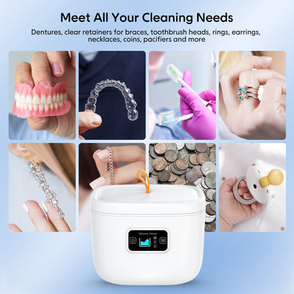 Hlpmedical professional ultrasonic cleaner with UV light, 45000Hz for cleaning dentures, retainers, jewelry, in black.