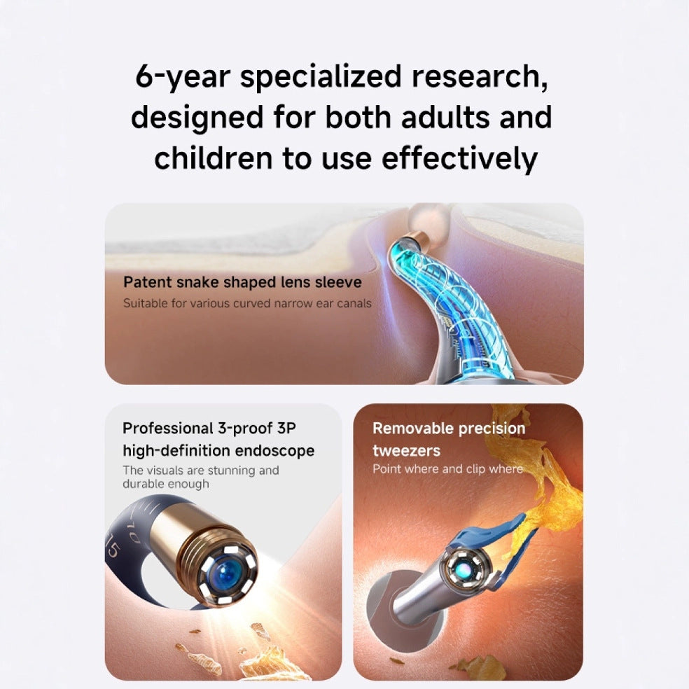Hlpmedical Smart Visual Ear Cleaner with HD endoscope and precision tweezers in blue, designed for safe ear cleaning for adults and children.