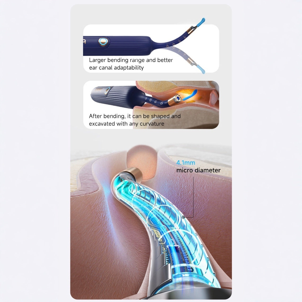 Hlpmedical Smart Visual Ear Cleaner with HD endoscope and precision tweezers, blue, designed for safe ear cleaning for adults and children.