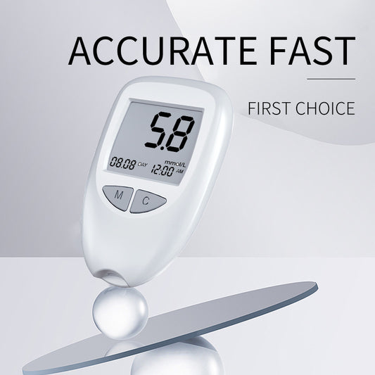 White Hlpmedical blood glucose meter with strips, automatic blood sugar tester for home health and wellness.