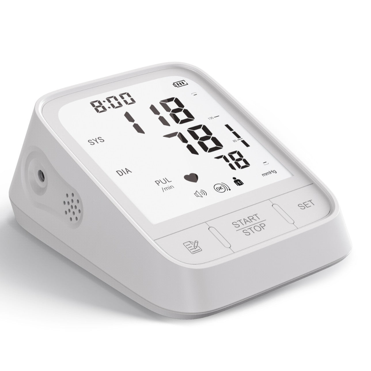 White Hlpmedical smart upper arm blood pressure monitor, automatic medical BP machine for health and wellness use.