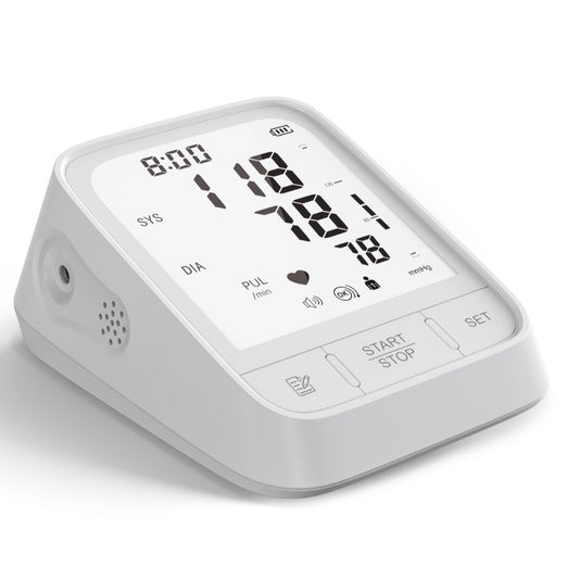 White Hlpmedical smart upper arm blood pressure monitor with digital display, automatic BP machine for health and wellness use