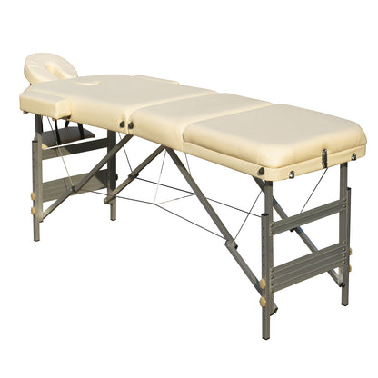 YES4HOMES portable massage table with 3-fold aluminium frame, 5cm foam thickness, beige color for health and beauty therapy.