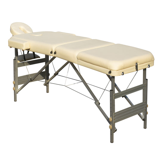 YES4HOMES 3-fold portable massage table with aluminum frame, 5 cm foam thickness, beige color, suitable for beauty therapy and relaxation.