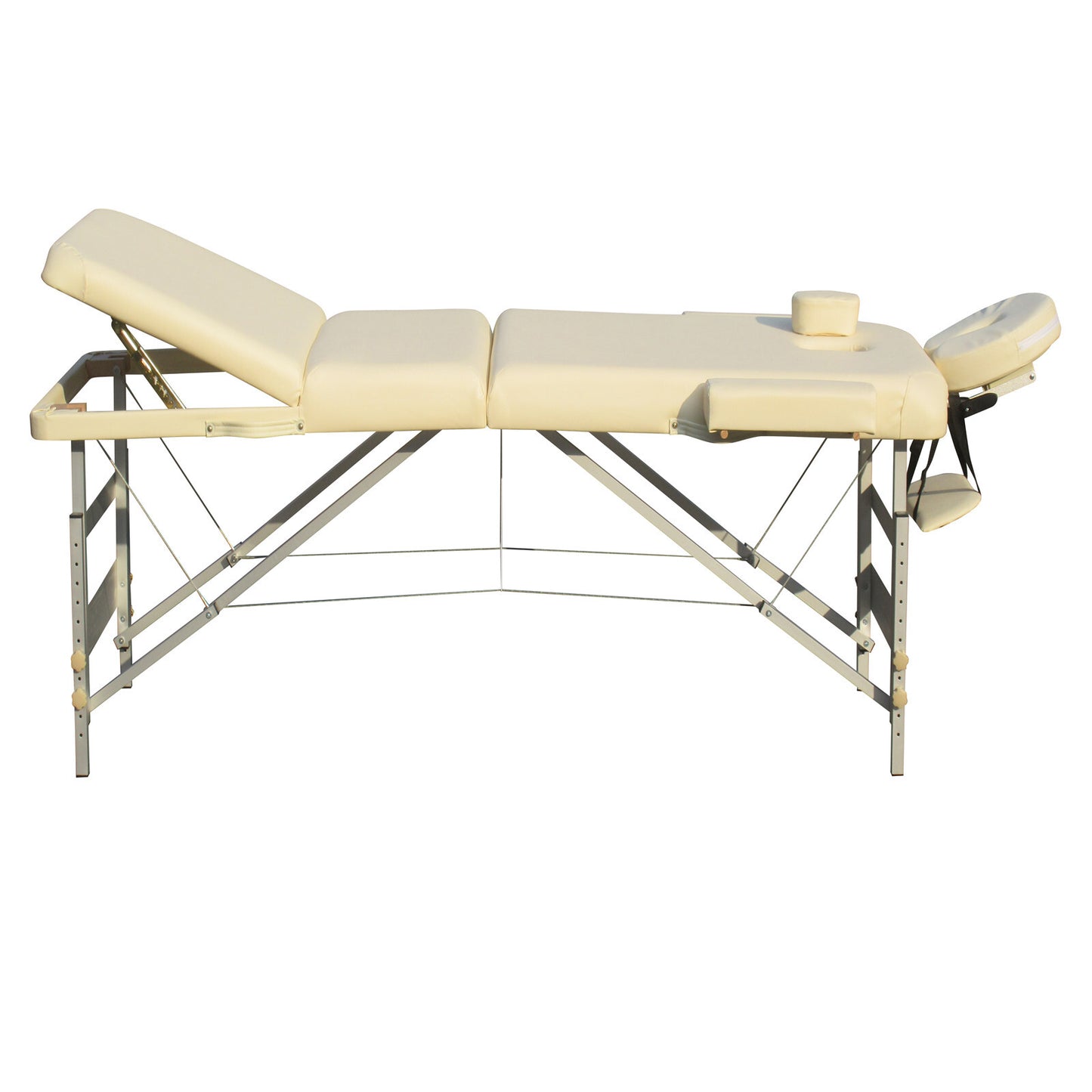 YES4HOMES 3-fold beige massage table with 5cm foam thickness, portable aluminium frame, ideal for health and beauty therapy.