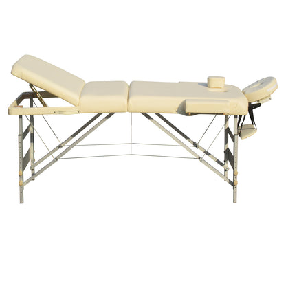 YES4HOMES 3-fold beige massage table with 5cm foam thickness, portable aluminium frame, ideal for health and beauty therapy.