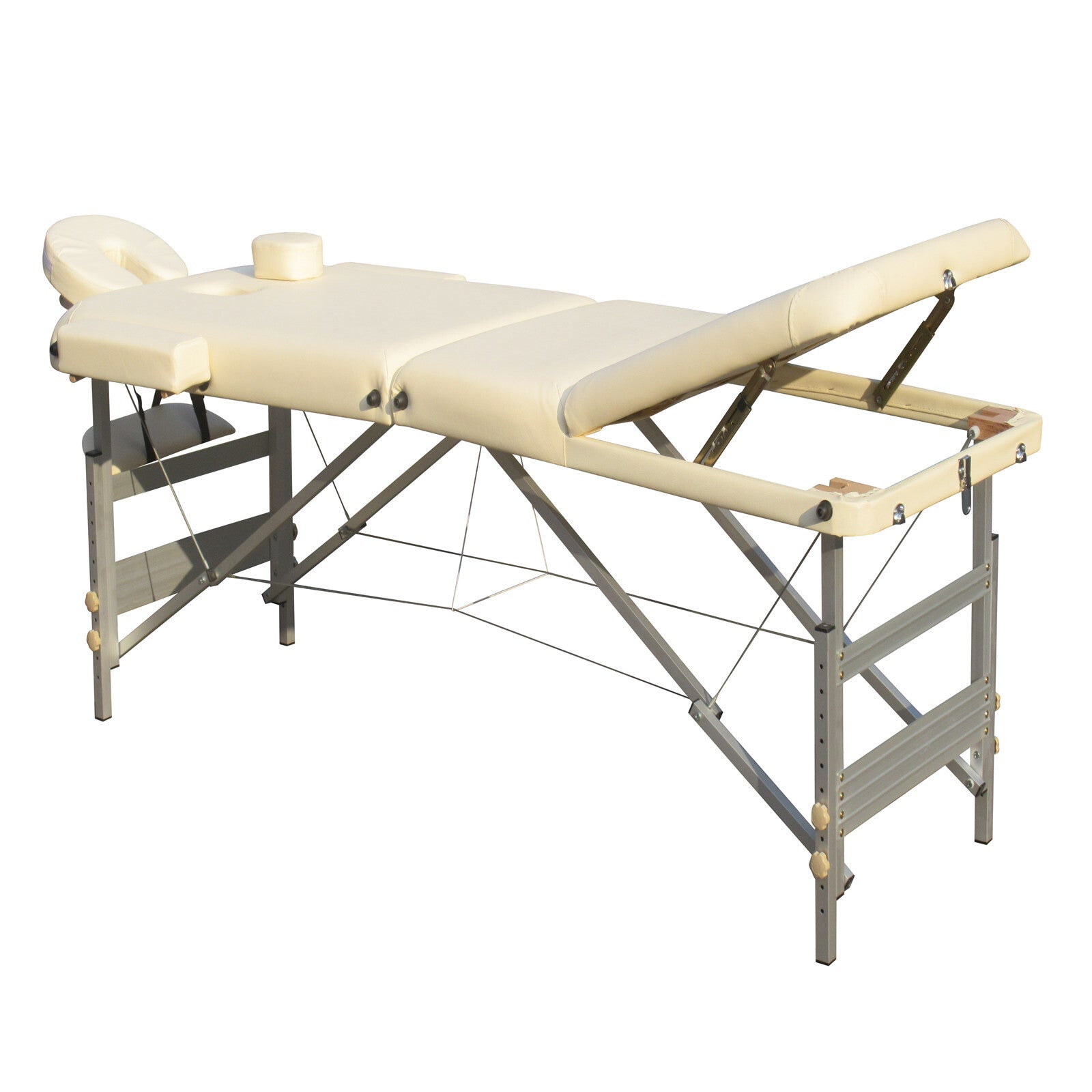 YES4HOMES portable beige massage table with 3-fold aluminum frame, 5 cm foam thickness, ideal for beauty therapy and relaxation.