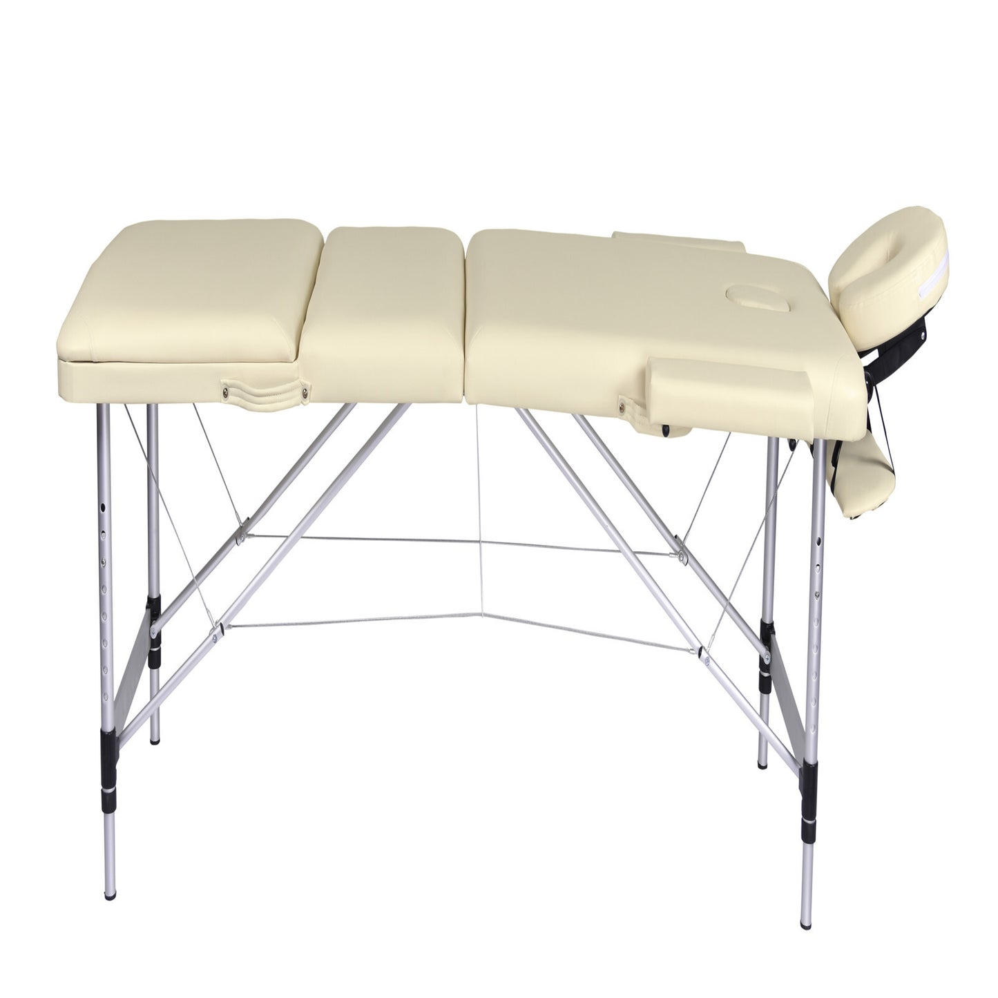 YES4HOMES 3-fold portable aluminium massage table in beige, designed for health and beauty therapy, lightweight and foldable.