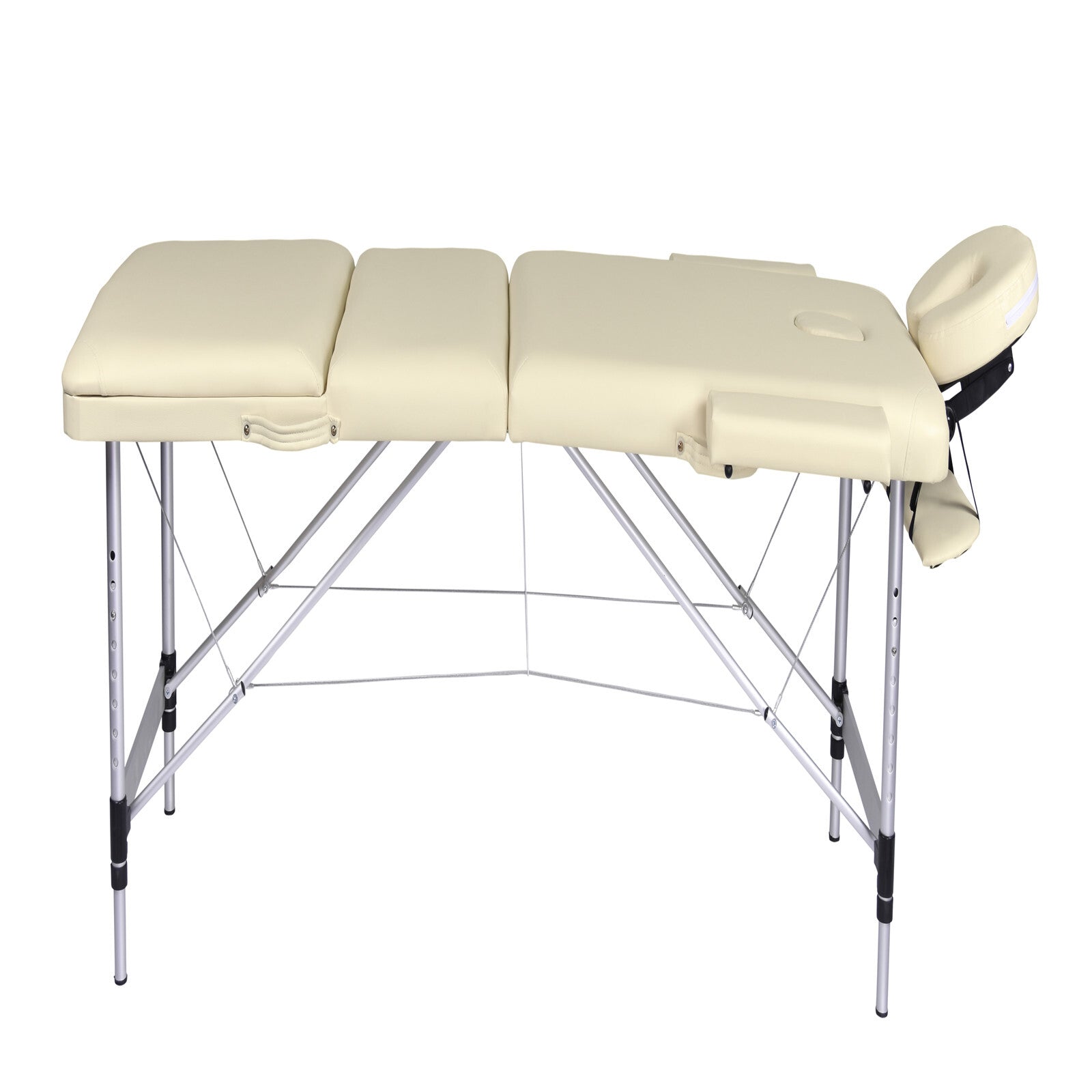 YES4HOMES 3-fold portable aluminium massage table in beige, designed for health and beauty therapy, lightweight and foldable.