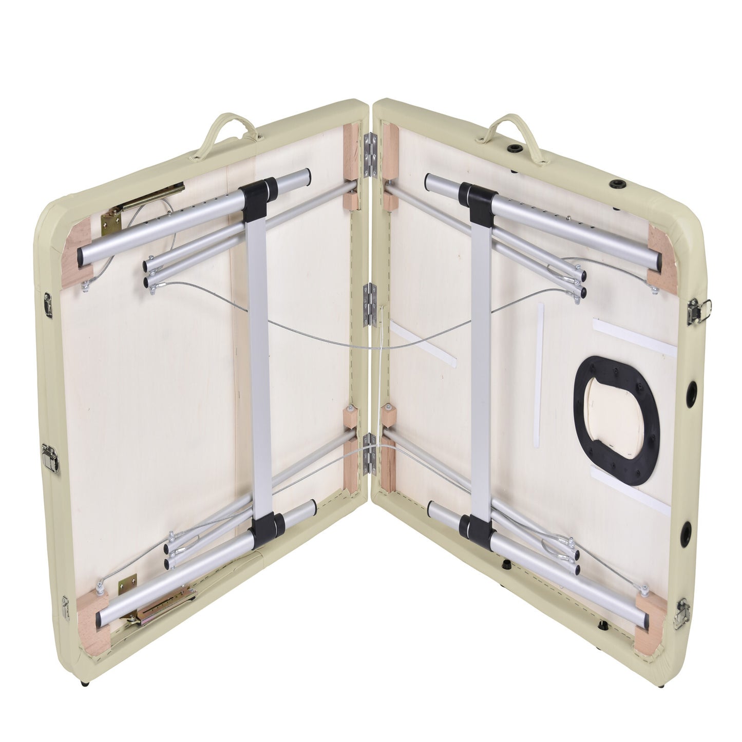 YES4HOMES 3-fold portable aluminium massage table in beige, ideal for beauty therapy and relaxation treatments.
