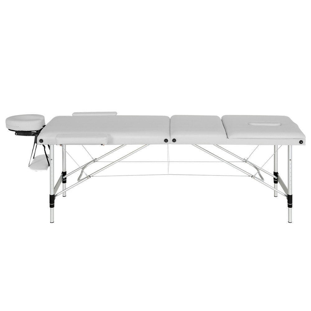 White Zenses Massage Table by Hlpmedical, portable 65cm beauty bed with 3-fold aluminium frame for relaxation and massage therapy.