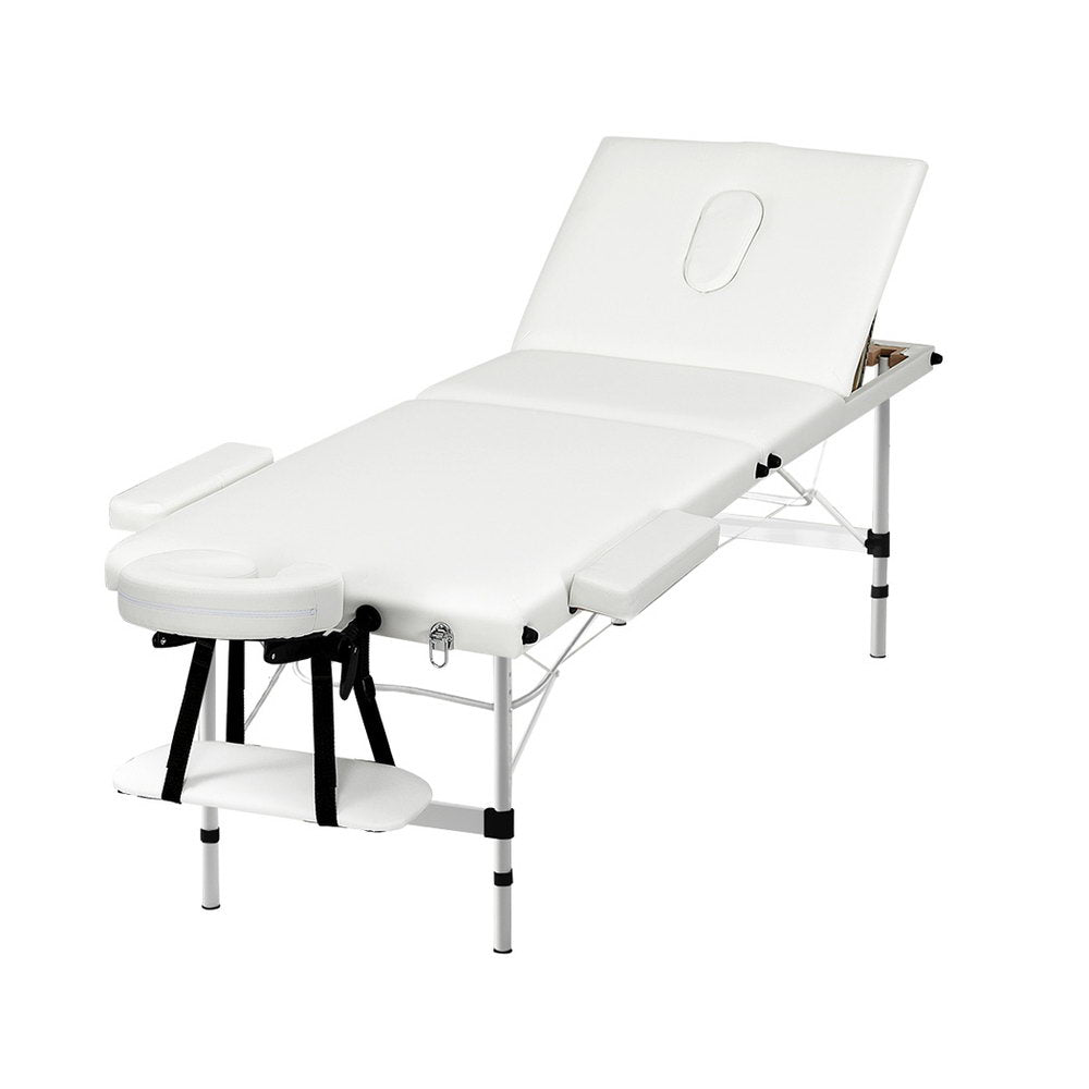 White Zenses Massage Table by Hlpmedical, portable 65cm foldable aluminium beauty bed for massage and relaxation.