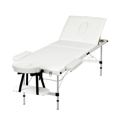 White Zenses Massage Table by Hlpmedical, portable 65cm foldable aluminium beauty bed for massage and relaxation.