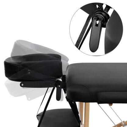 Black Zenses Massage Table 70cm portable 3-fold wooden beauty bed for massage and relaxation, by Hlpmedical.
