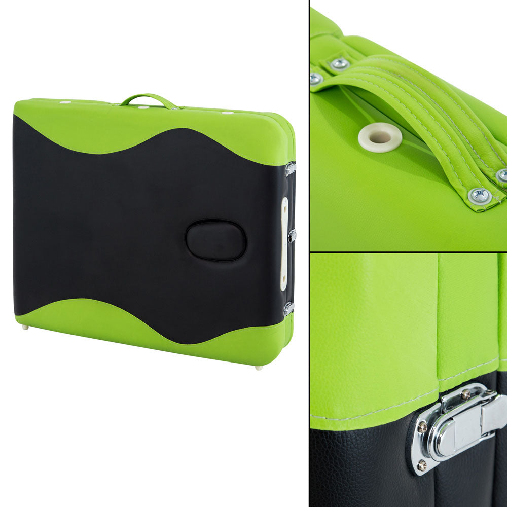 Green Zenses massage table by Hlpmedical, portable 75cm aluminium beauty bed with 3-fold design for relaxation and therapy.