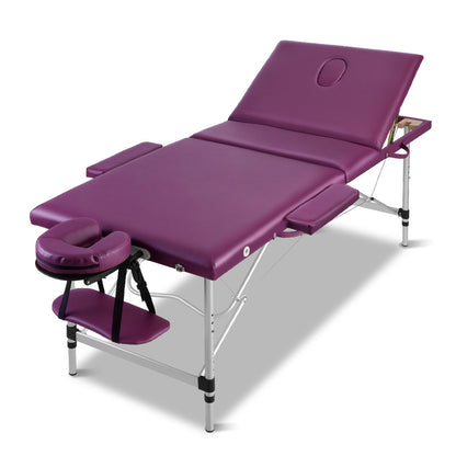 Hlpmedical Zenses Massage Table 75cm portable 3-fold aluminium beauty bed in violet, designed for massage and relaxation.