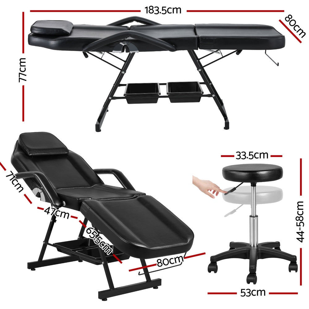 Hlpmedical Zenses massage table, adjustable salon bed chair, 3-fold black design for relaxation and therapy sessions.