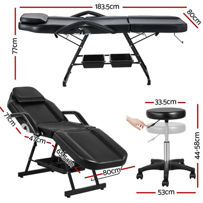 Hlpmedical Zenses massage table, adjustable salon bed chair, 3-fold black design for relaxation and therapy sessions.