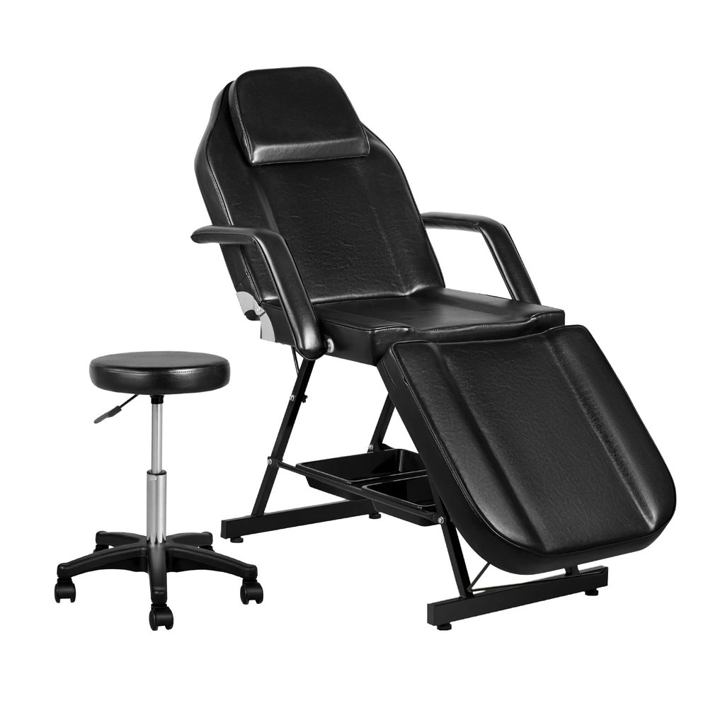 Black Zenses massage table by Hlpmedical, adjustable salon bed and 3-fold design, ideal for massage and relaxation therapy.