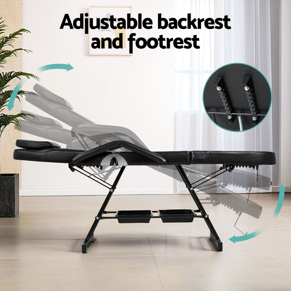 Black Zenses massage table by Hlpmedical, adjustable salon bed and 3-fold design for professional relaxation and therapy treatments.