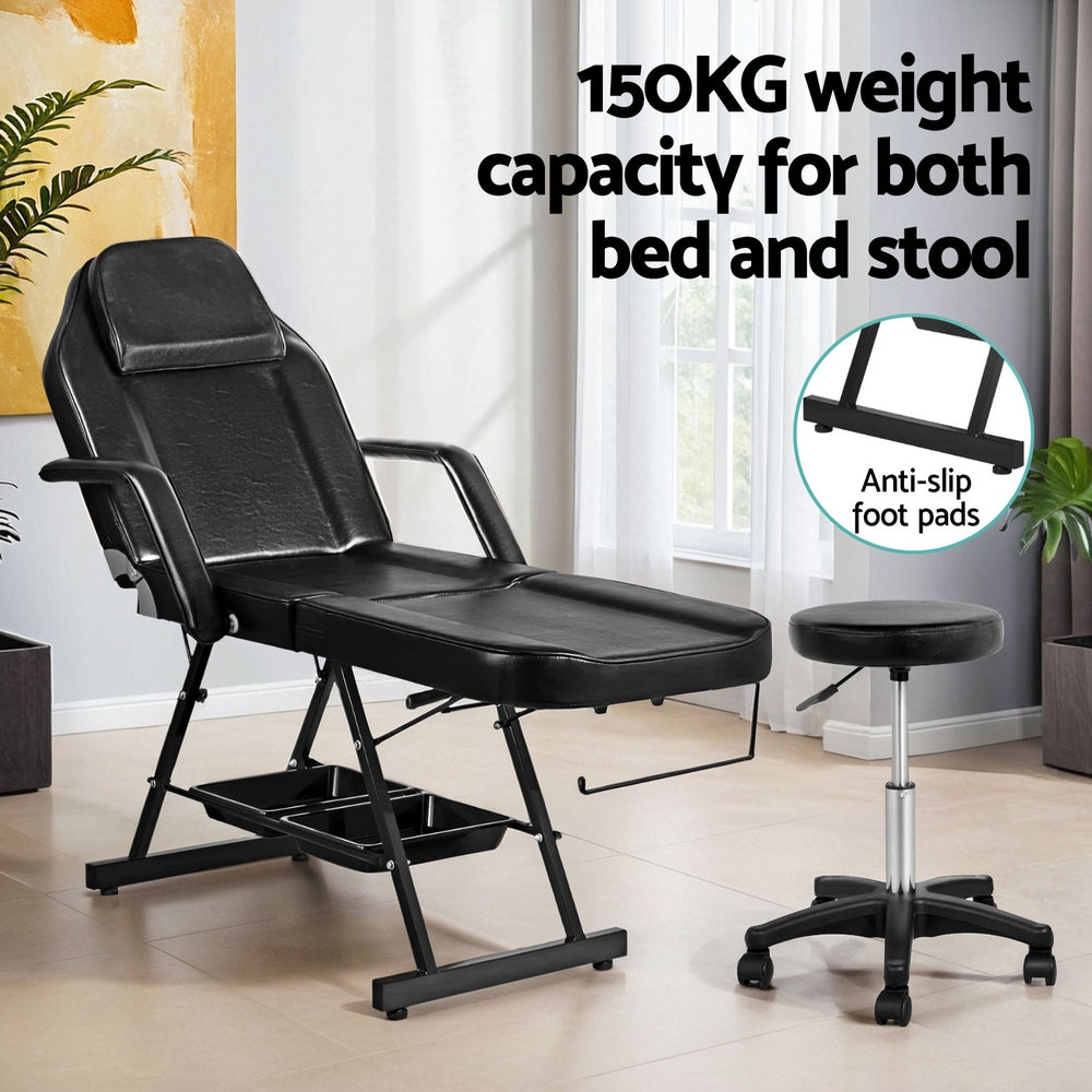 Black Zenses massage table by Hlpmedical, adjustable salon bed with 3-fold design for massage and relaxation.