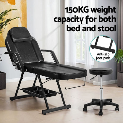 Black Zenses massage table by Hlpmedical, adjustable salon bed with 3-fold design for massage and relaxation.