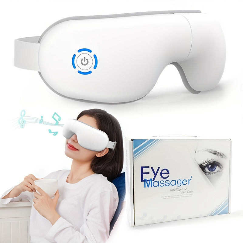 Hlpmedical 4D portable eye massager with heat and music, designed for relaxation and eye comfort in health and beauty.