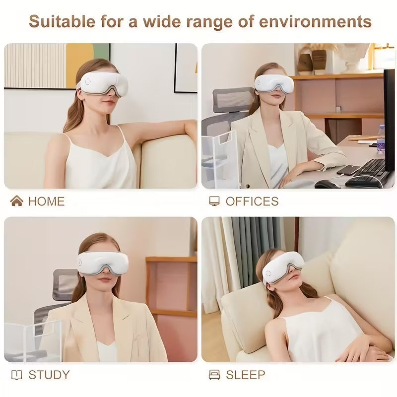 Hlpmedical 4D portable eye massager with heat and music, designed to relax and soothe tired eyes with adjustable settings.