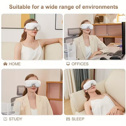 Hlpmedical 4D portable eye massager with heat and music, designed to relax and soothe tired eyes with adjustable settings.