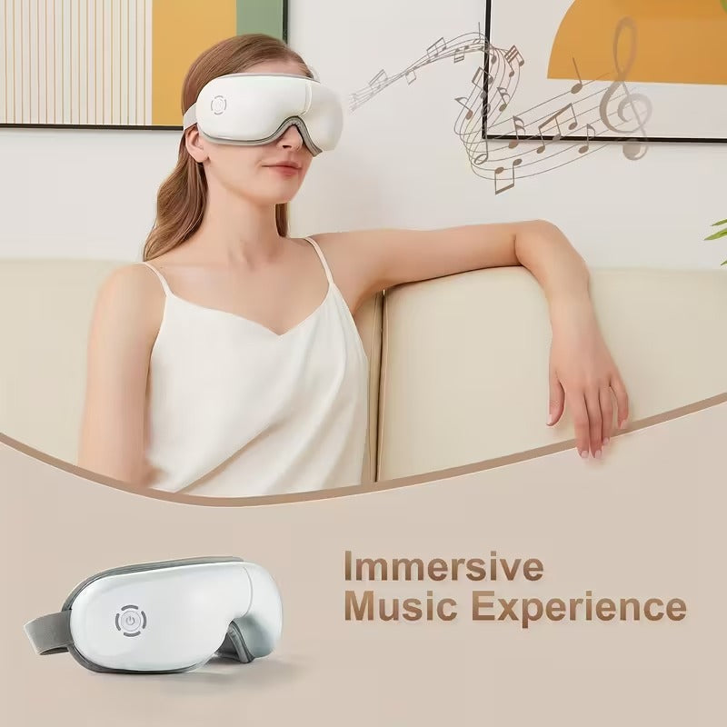 Hlpmedical 4D portable eye massager with heat and music, designed for relaxation and eye comfort, shown on a clean white background.
