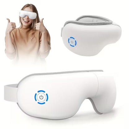 Hlpmedical 4D portable eye massager with heat and music, relaxing eye care device with adjustable settings and soft padding.
